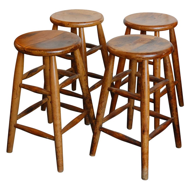 19TH C. SET OF FOUR MATCHING MAPLE BAR STOOLS at 1stdibs