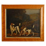 19TH C. OIL PAINTING  ON CANVAS WITH HUNTING DOGS