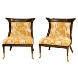 Pair of Ebonized Slipper Chairs By Johnson Furniture Co.