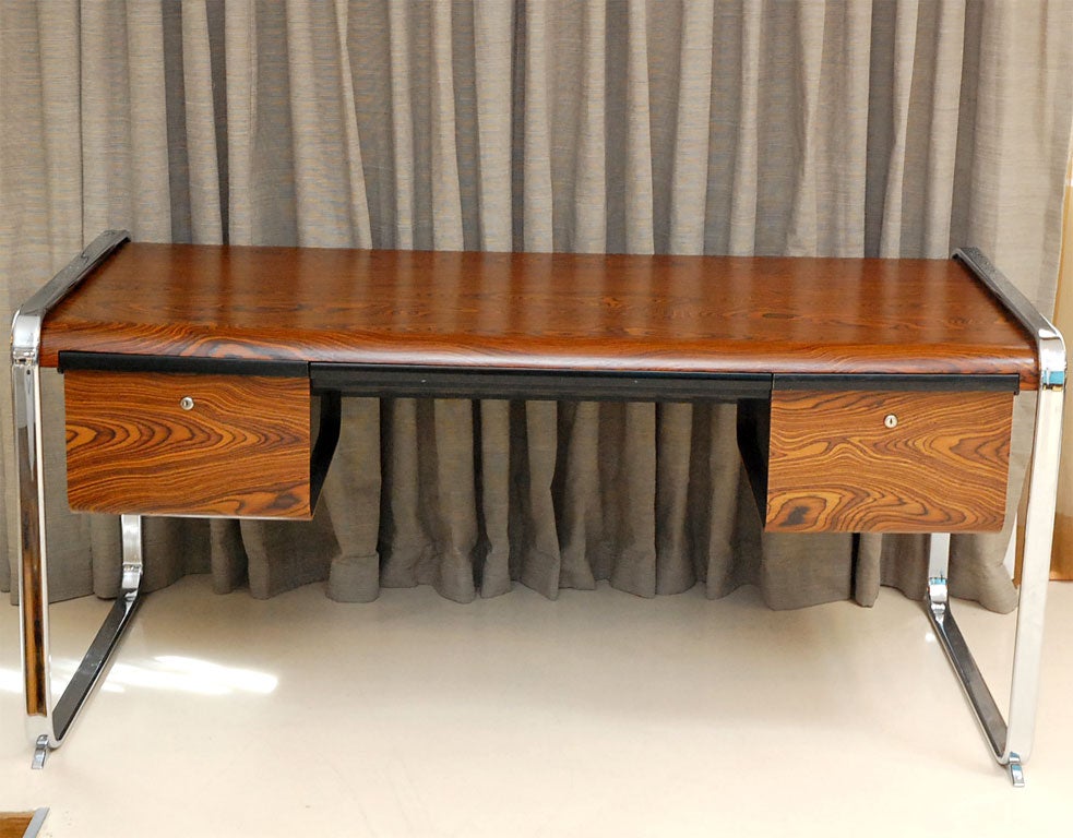Peter Protzman Exotic Wood Desk for Herman Miller.  Built in filing cabinet and pencil drawers.  Drawers boxes are sided with smoked lucite.
