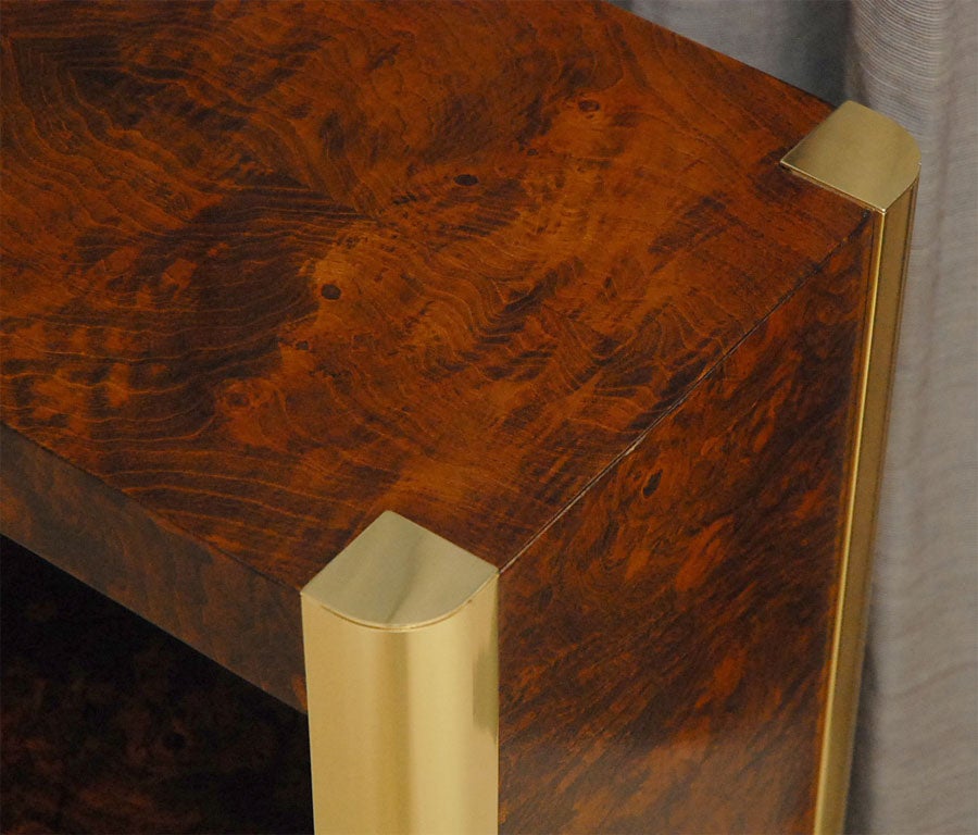 Late 20th Century Pace Burl And Brass Console