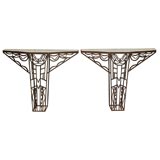 Pair Of Art Nouveau Iron And Marble Console Tables
