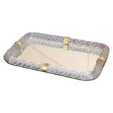 Murano glass tray with brass and blue canes.