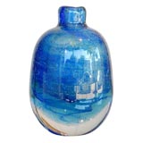 Orrefors Expo thick blue glass vase signed