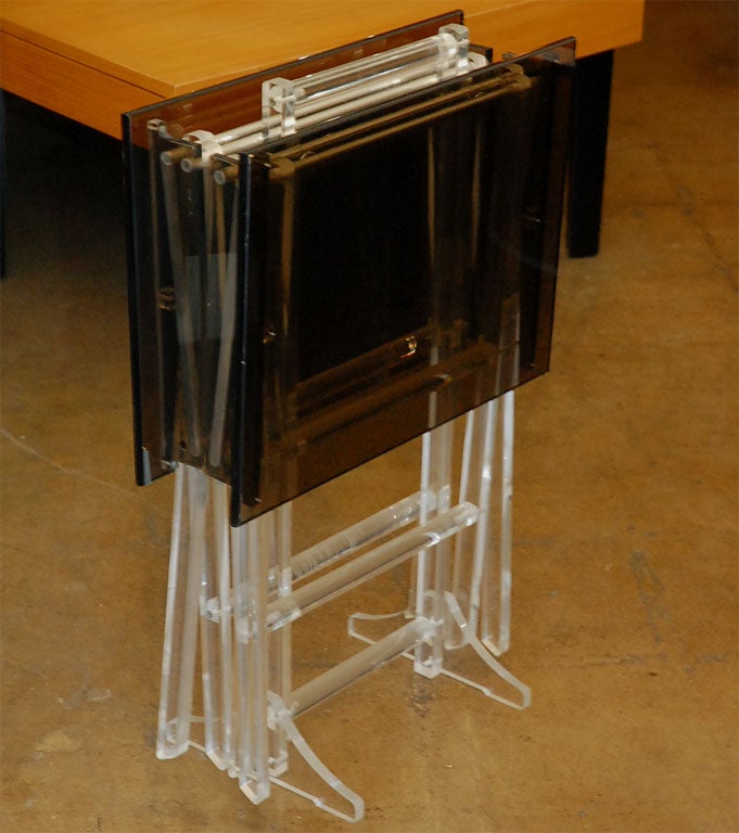Lucite folding with stand TV dinner two tone tables.