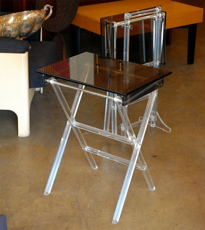 Lucite folding with stand TV dinner two tone tables. at 1stDibs