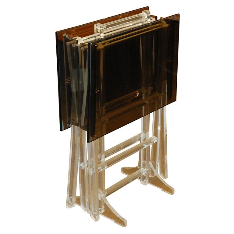 Lucite folding with stand TV dinner two tone tables. at 1stDibs