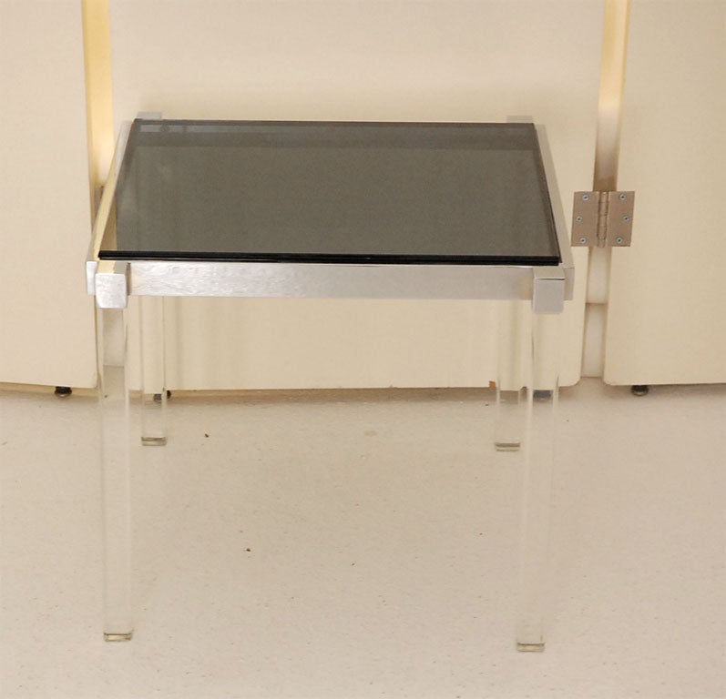 American Lucite and Chrome Side Table with Smoked Glass Top