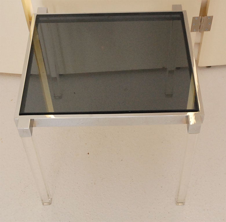 Lucite and Chrome Side Table with Smoked Glass Top 1