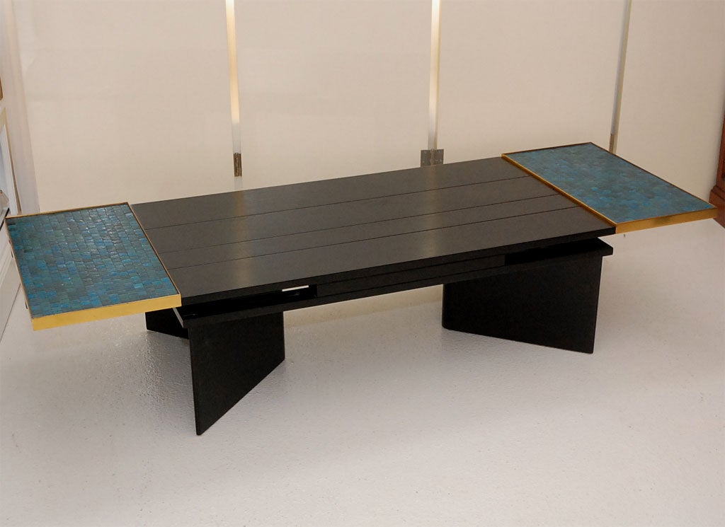 American Coffee Table in Mahogany, Brass, and Murano Tiles by Dunbar