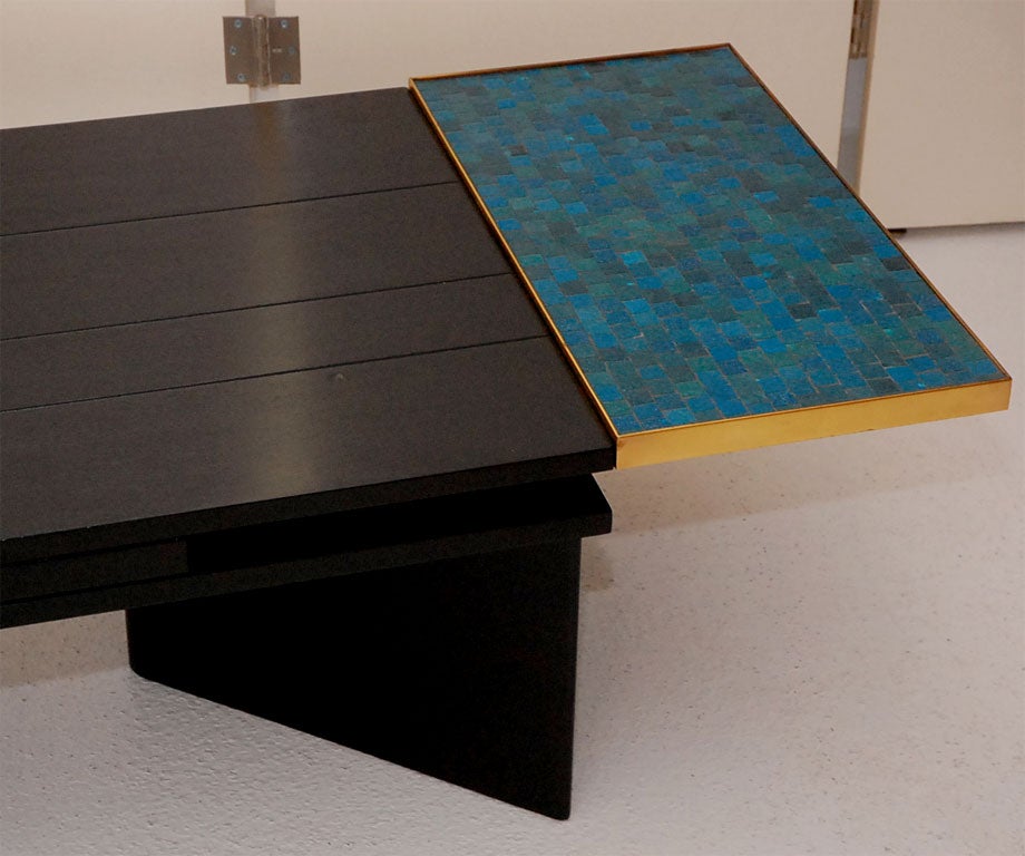 Mid-20th Century Coffee Table in Mahogany, Brass, and Murano Tiles by Dunbar