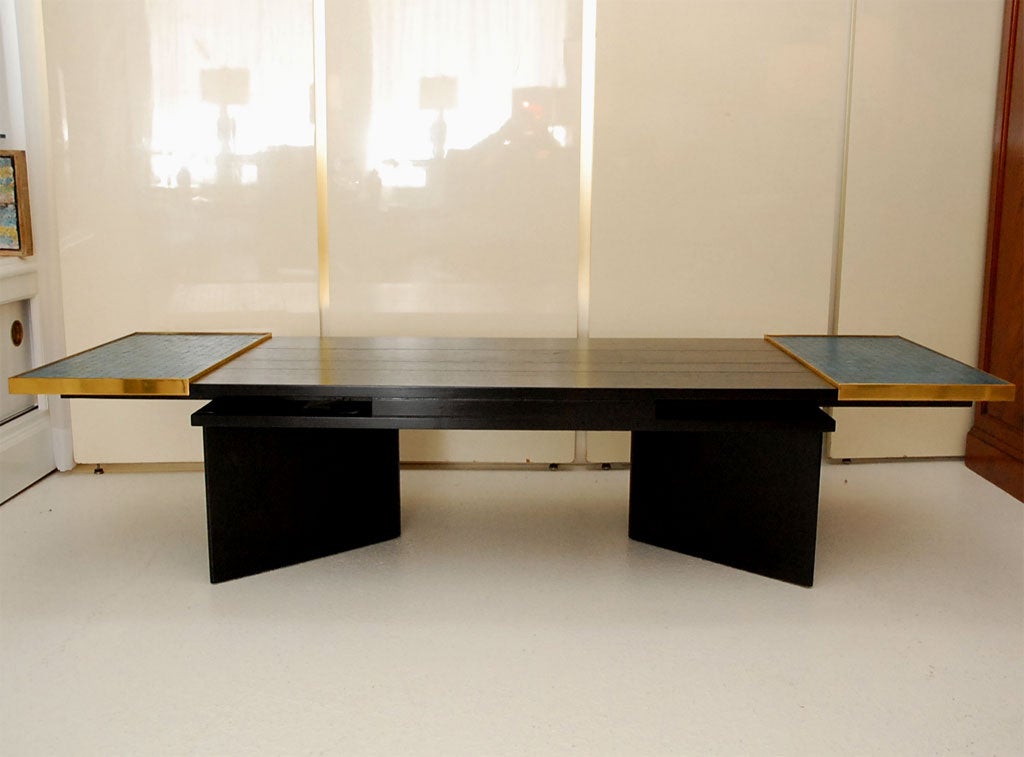 Coffee Table in Mahogany, Brass, and Murano Tiles by Dunbar 1