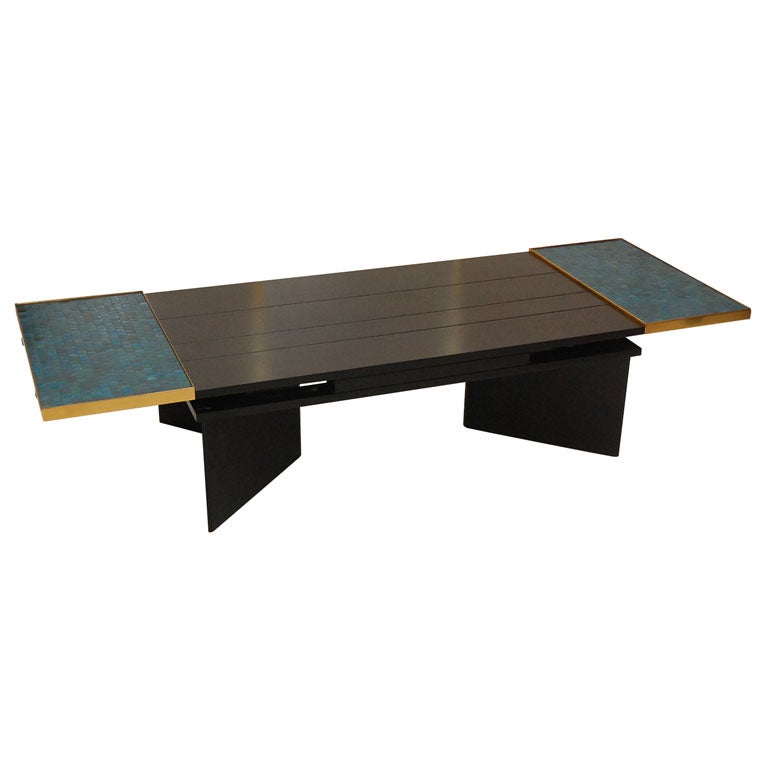 Coffee Table in Mahogany, Brass, and Murano Tiles by Dunbar