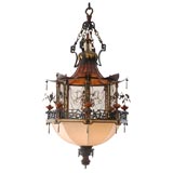 Unique Chinese Pagoda Chandelier in Brass, Iron, and Tole