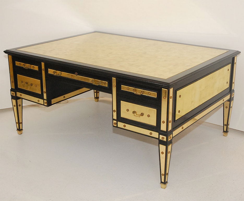 Monumental Ebonized and Eglomise Partners Desk by Maison Jansen