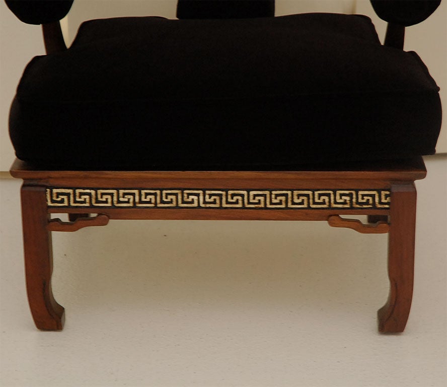 Pair of Custom Made Chairs and Ottomans after James Mont 1