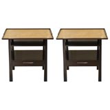 Pair of Mahogany, Cork, and Leather Bedside Tables by Wormley