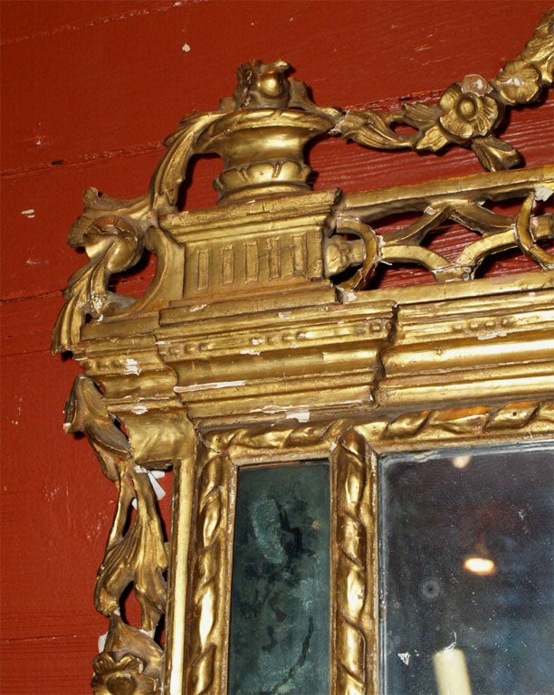 Gilt Italian Mirror with giltwood carved crest For Sale