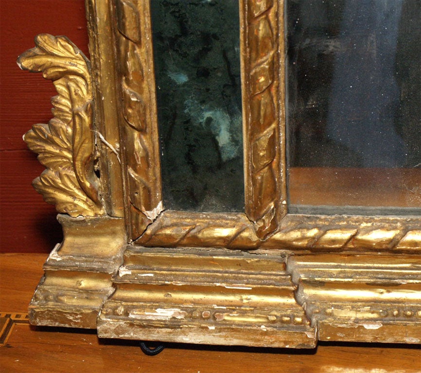 Wood Italian Mirror with giltwood carved crest For Sale