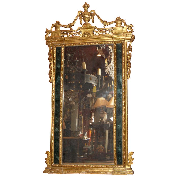 Italian Mirror with giltwood carved crest For Sale