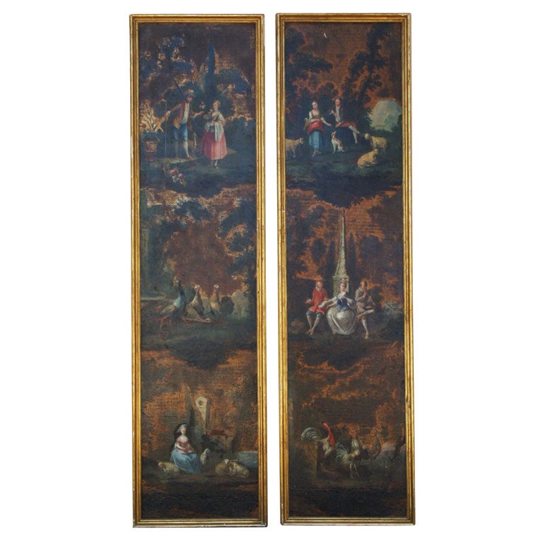 Pair of Painted Panels For Sale