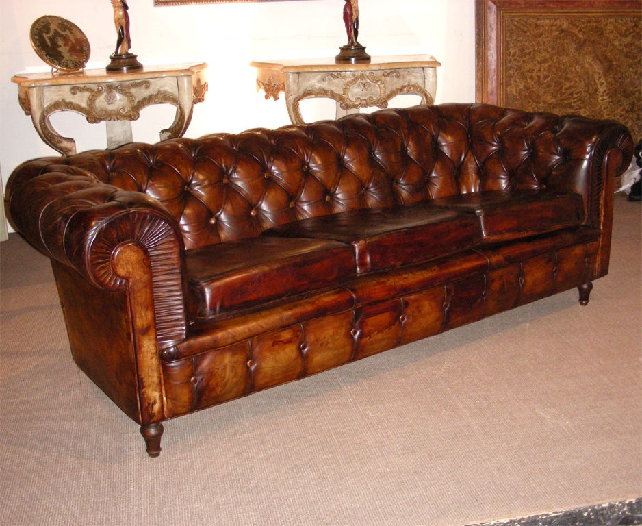 1950s Chesterfield leather sofa edited by Poltrona Frau. Leather has been checked, restored and re-stained.