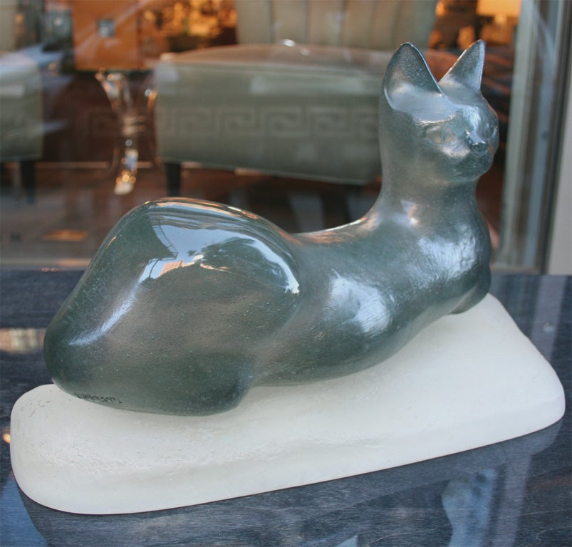 Modernist Cat Sculpture designed by  Lhoste for Daum