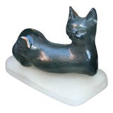 Modernist Cat Sculpture designed by  Lhoste for Daum
