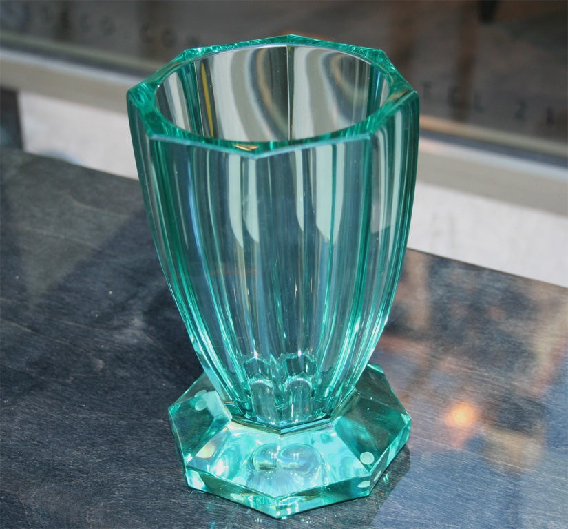 Stylized Art Deco Crystal Vase by Moser 2