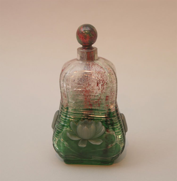 Appliqué Rare Art Nouveau Cameo Glass Bottle by Eugene Michel For Sale