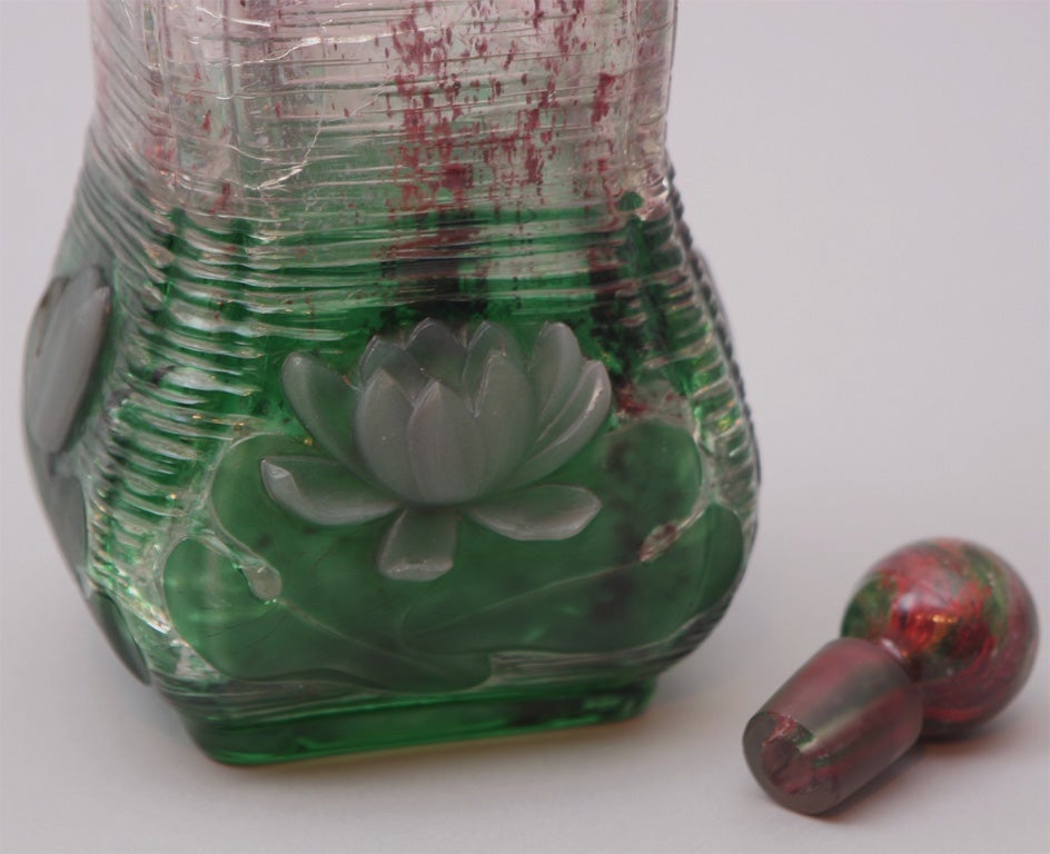 20th Century Rare Art Nouveau Cameo Glass Bottle by Eugene Michel For Sale