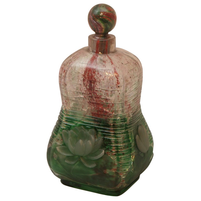Rare Art Nouveau Cameo Glass Bottle by Eugene Michel For Sale