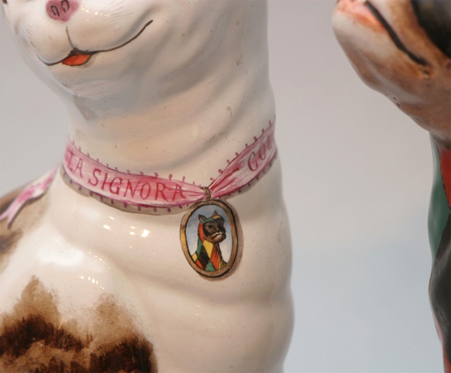 19th Century Important Galle Faience Cat  And Dog For Sale