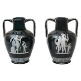 Pair Of English Cameo Glass Figural Vases