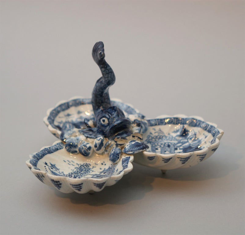 English Bow Porcelain Dolphin Sweetmeat Dish For Sale