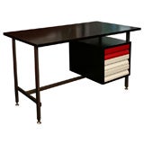 Dark Mahogany Desk with Red and Ivory Painted Drawers