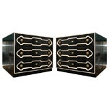 Pair of Ivory and Black Lacquered Chests of Drawers by Drexel