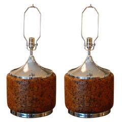 Pair of MidCentury Cork and Chrome Table lamps