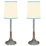 Vintage Pair of Blue Glass Lamps
