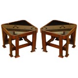Pair of Arts and Crafts Style Glass Top End Tables