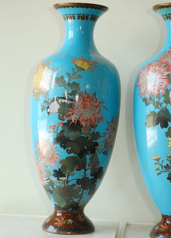 19th Century Pair of  Large Cloisonne Vases
