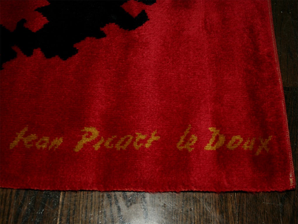 Mid-20th Century Machine Made Axminster  Red Wool Carpet by Jean Picart Le Doux
