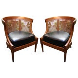 Petite Pair of Caned Club Chairs