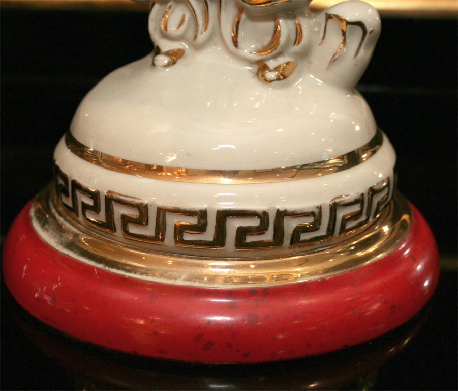 Pair of Asian Inspired Lamps with Greek Key