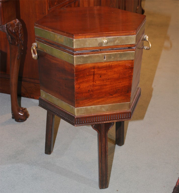 A Large George III Mahogany Brass-bound Wine Cooler On Stand