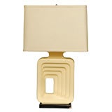 Pair of Ceramic Ivory Glazed Geometric Lamps