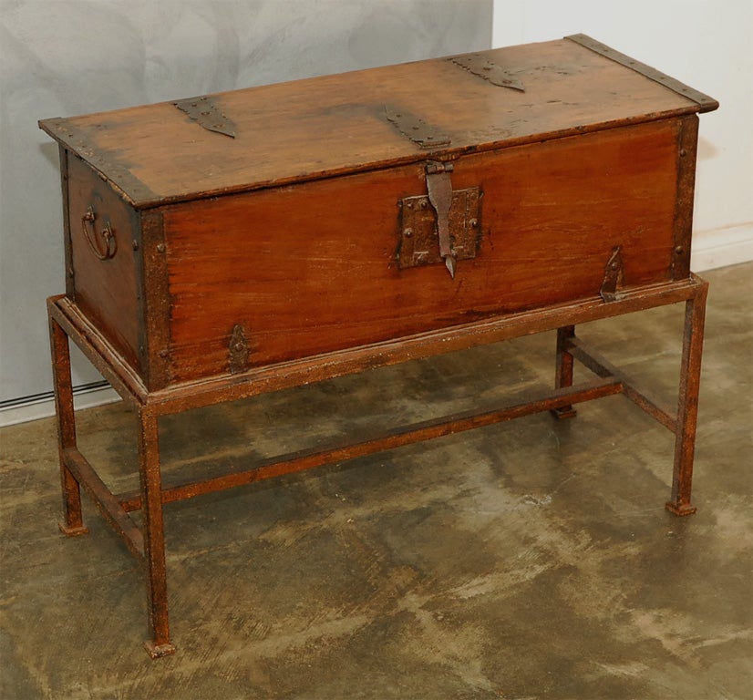 Trunk with Lid on Metal Stand