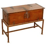 Vintage Trunk with Lid on Metal Stand