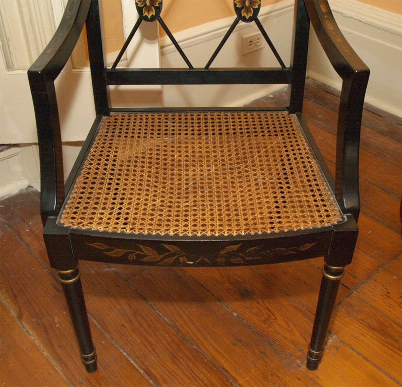 Set of six antique English ebonised dining chairs. Regency style 2