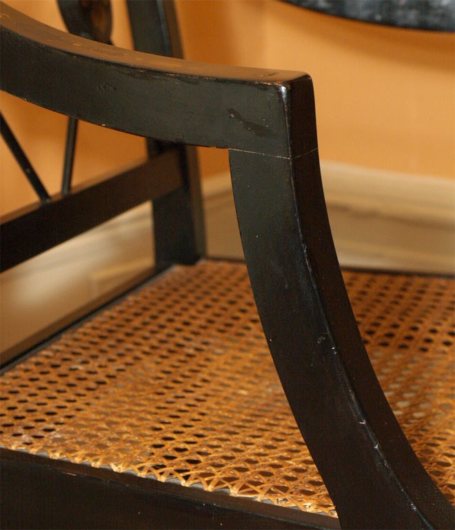 Set of six antique English ebonised dining chairs. Regency style 3